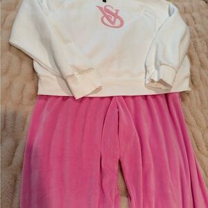 Victoria's Secret White Sweatshirt with Pink Velour Jogger Set, never worn